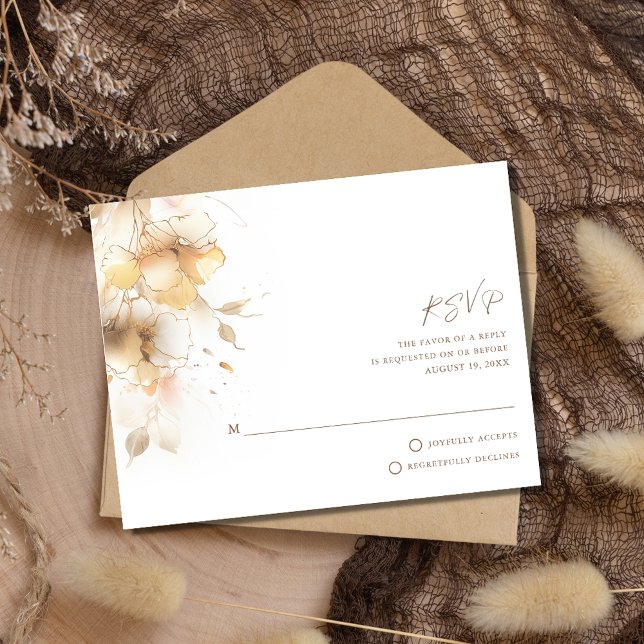Cartão RSVP Casamento Floral de ouro Fall (Golden Fall Floral Wedding RSVP Card)