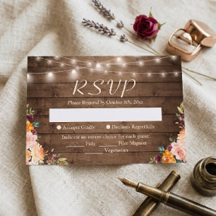 Cartão RSVP Casamento Floral De Outono Da Corrente De Madeira