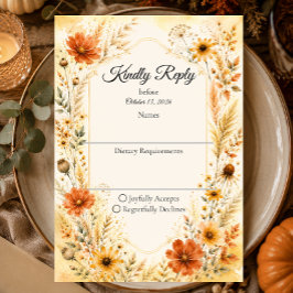 Cartão RSVP Casamento Floral de Outono Elegante