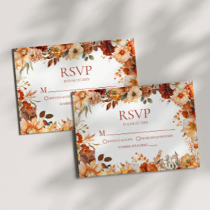 Cartão RSVP Casamento Floral de Outono Elegante Rústico