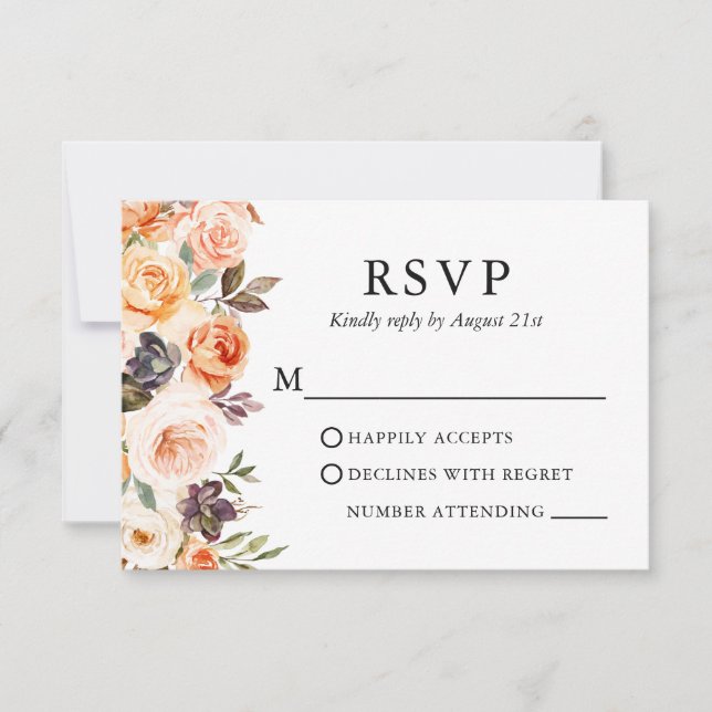 Cartão RSVP Casamento Floral de Outono em Aquarela Elegante  (Frente)