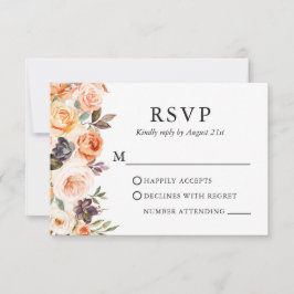 Cartão RSVP Casamento Floral de Outono em Aquarela Elegante 