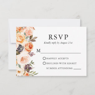 Cartão RSVP Casamento Floral de Outono em Aquarela Elegante 