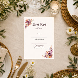 Cartão RSVP Casamento Floral de Outono Rústico