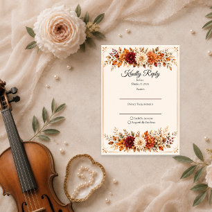 Cartão RSVP Casamento Floral de Outono Rústico