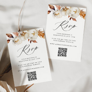 Cartão RSVP Casamento Floral de Outono Rústico com Código QR