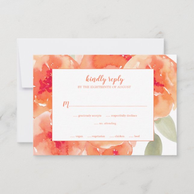 Cartão RSVP Casamento Floral de Pêonias de Aquarela Elegante (Frente)