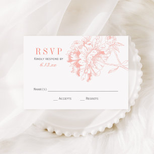 Cartão RSVP Casamento Floral de Peônias de Cinzas Corais Elega