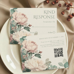 Cartão RSVP Casamento Floral de Peônias Rosa em Aquarela Paste