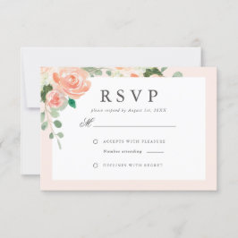 Cartão RSVP Casamento Floral de Pêssego e Blush com Aquarela