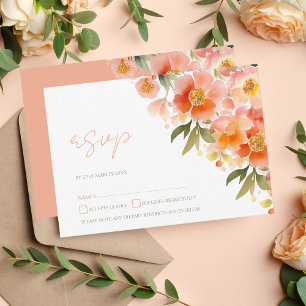 Cartão RSVP Casamento Floral de Pessegueira Laranja Moderna