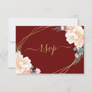 Cartão RSVP Casamento Floral de Pessegueiro Dourado Elegante