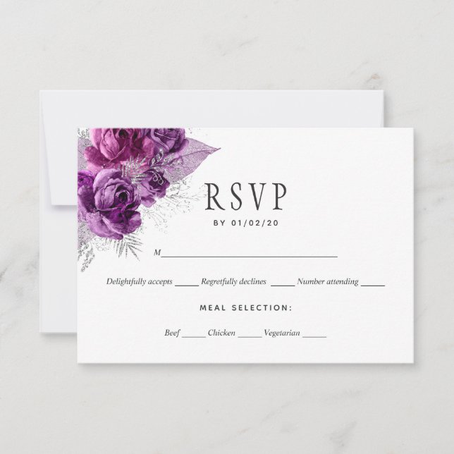 Cartão RSVP Casamento Floral de Pluma e Marinho (Frente)