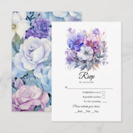 Cartão RSVP Casamento Floral de Prata, Azul Icy e Lilac