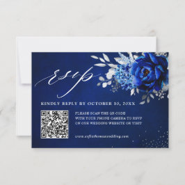 Cartão RSVP Casamento Floral de Prata Branca Real de Prata Bra