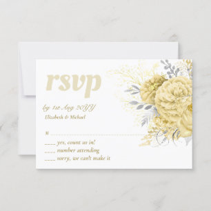 Cartão RSVP Casamento Floral de Prata Dourada Russo Obrigado