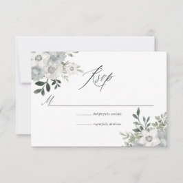 Cartão RSVP Casamento Floral de Prata em Aquarela