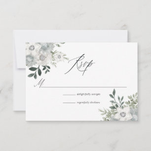 Cartão RSVP Casamento Floral de Prata em Aquarela