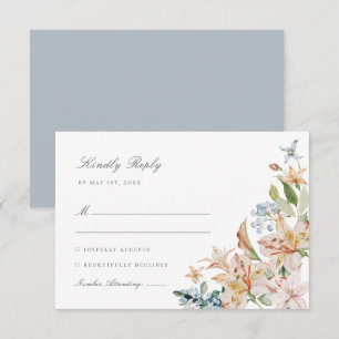 Cartão RSVP Casamento Floral de Primavera em Aquarela Azul Emp