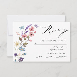 Cartão RSVP Casamento Floral de Primavera Verão com Flores Sil