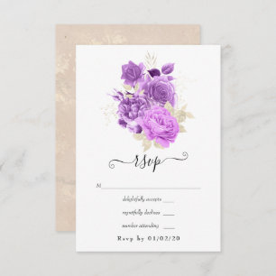 Cartão RSVP Casamento Floral de Púrpura e de Marfim