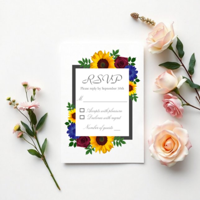 Cartão RSVP Casamento Floral de Rosa de Sunflower (Criador carregado)