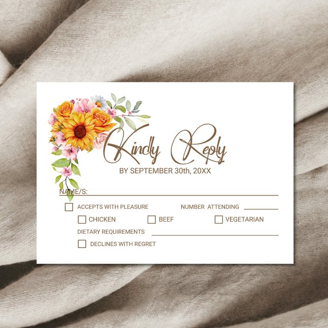 Cartão RSVP Casamento Floral de Rosa de Sunflower (Criador carregado)