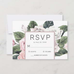 Cartão RSVP Casamento Floral de Rosa Malva Elegante em Aquarel