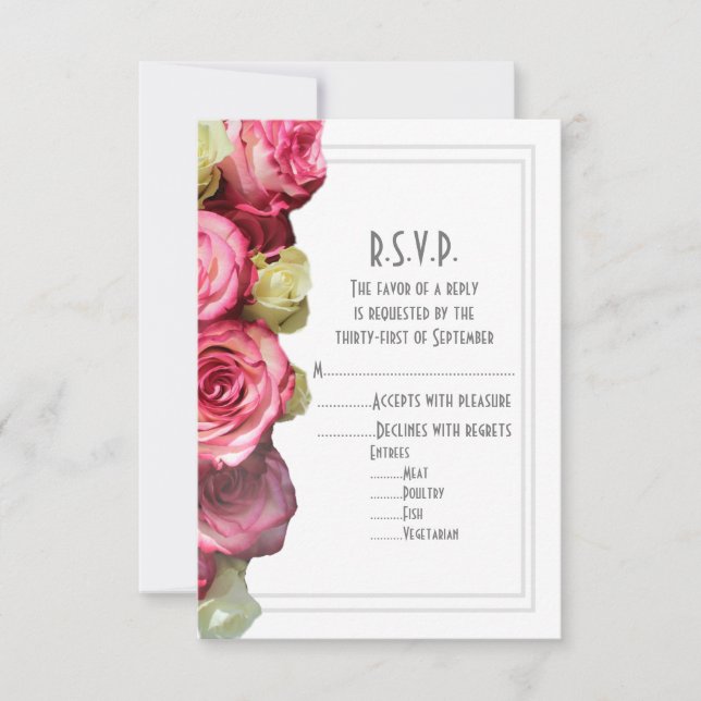 Cartão RSVP Casamento floral de rosa rosa rosa rosa rosa rosa (Frente)