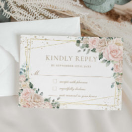 Cartão RSVP Casamento Floral de Rosas Marfim Champanhe Elegant