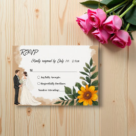 Cartão RSVP Casamento Floral de Sunflower Summer