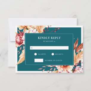 Cartão RSVP Casamento Floral de Teal Boho Chic