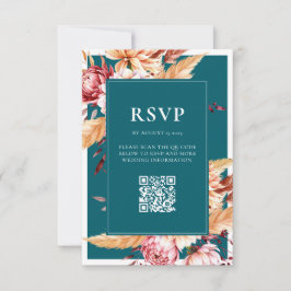 Cartão RSVP Casamento Floral de Teal Boho Chic