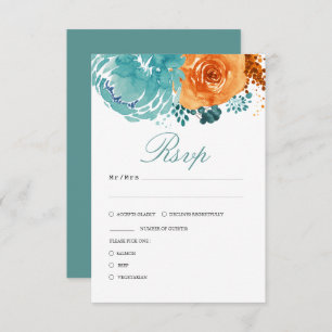 Cartão RSVP Casamento Floral de Téal Burnt Orange Fall