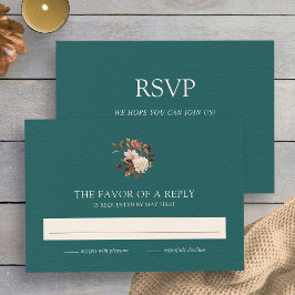 Cartão RSVP Casamento Floral de Teal Fall Terracotta Watercolo