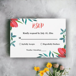 Cartão RSVP Casamento Floral de Verão com Rosa vermelha de Aqu