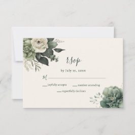 Cartão RSVP Casamento Floral de Verde Oliva Marfim Elegante