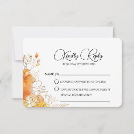 Cartão RSVP Casamento Floral de Verona Sunset Dourado Watercol