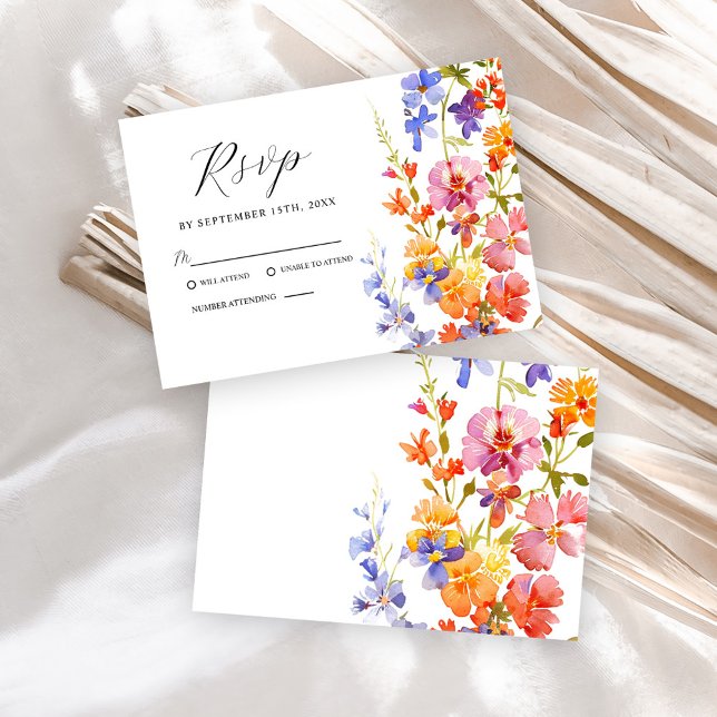 Cartão RSVP Casamento Floral de Vidraça Selvagem Elegante (Wildflower Elegant Watercolor Floral Wedding RSVP Card)
