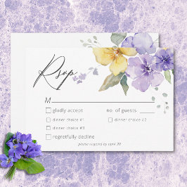 Cartão RSVP Casamento Floral de Violetas Roxas e Amarelas Mode