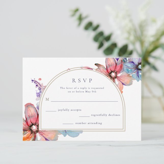 Cartão RSVP Casamento Floral de Watercolor (Em pé/Frente)