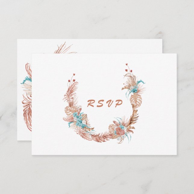 Cartão RSVP Casamento Floral de Watercolor Boho Terracotta (Frente/Verso)