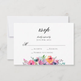 Cartão RSVP Casamento Floral de Watercolor de Script Elegante