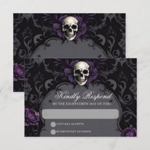 Cartão RSVP Casamento Floral do Caveira Roxo Púrpura e Gótica