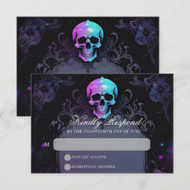 Cartão RSVP Casamento Floral do Caveira Roxo Púrpura e Gótica