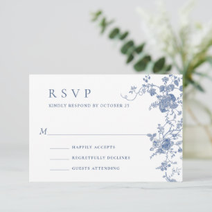 Cartão RSVP Casamento Floral do Jardim Francês Azul Elegante V