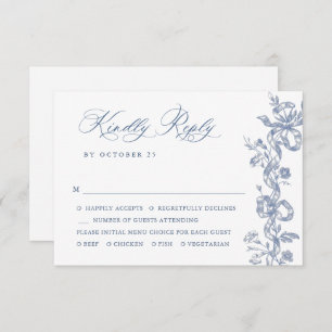 Cartão RSVP Casamento Floral do Jardim Francês Azul Elegante V