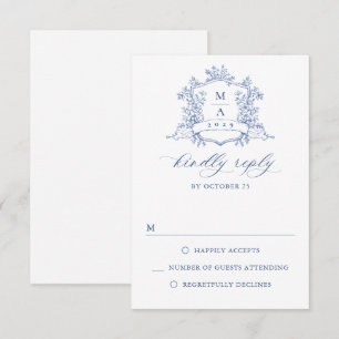 Cartão RSVP Casamento Floral do Jardim Francês Azul Elegante V