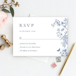 Cartão RSVP Casamento Floral do Jardim Francês Azul Elegante V