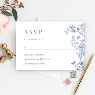 Cartão RSVP Casamento Floral do Jardim Francês Azul Elegante V